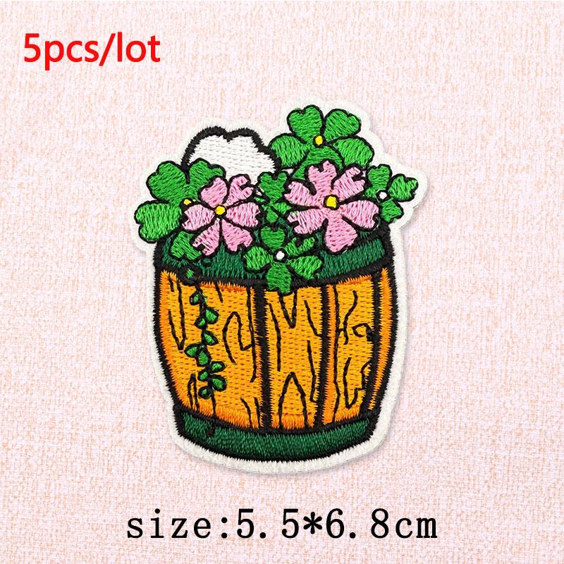 5Pcs/Lot St. Patrick's Day Leprechaun Beer Iron On Patches - Embroidery Patch Appliques for Jeans Backpacks DIY Crafts