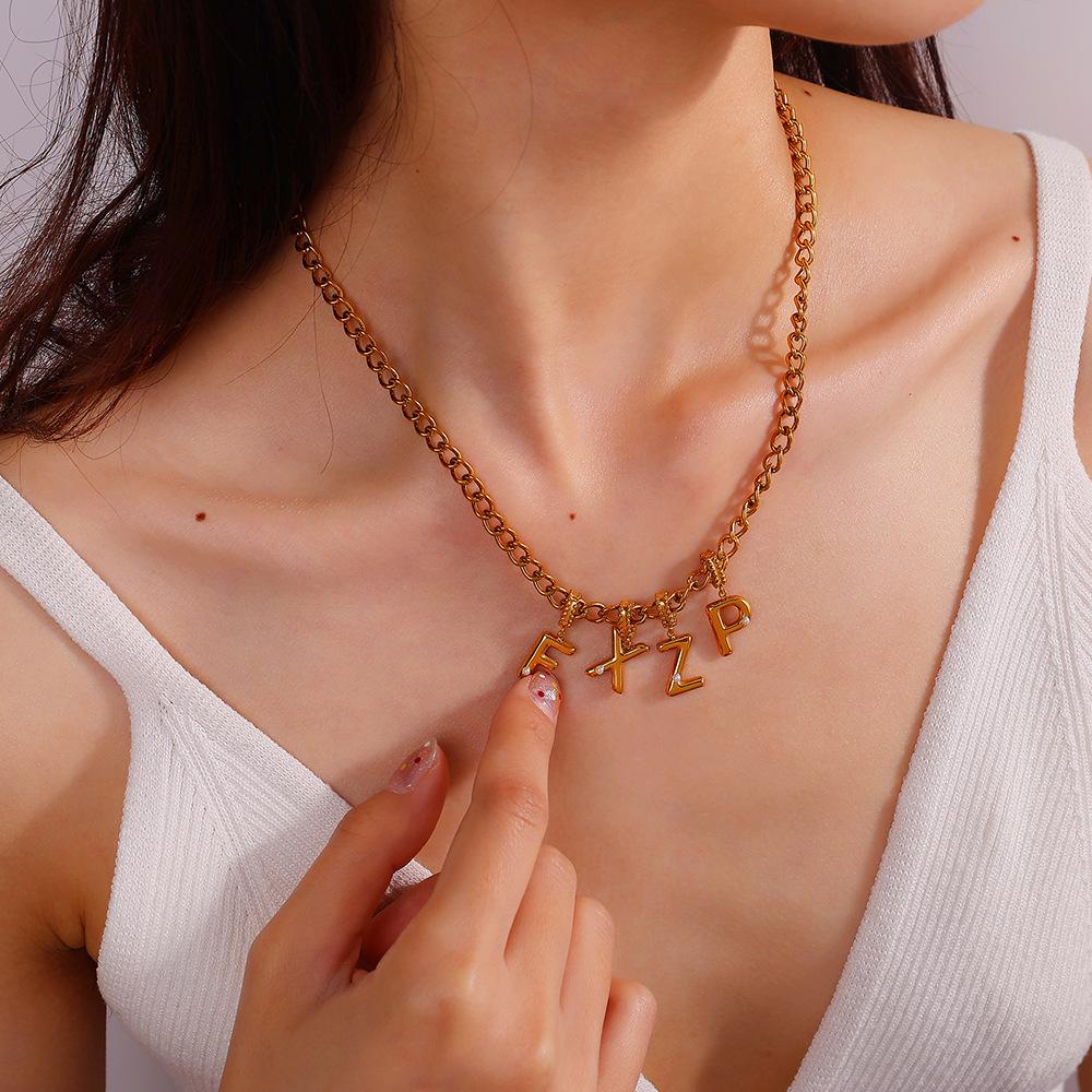 Fashion Personalized Bubble Three-Dimensional 26 English Pearl Letter Pendant Stainless Steel Gold-Plated Diy Accessories