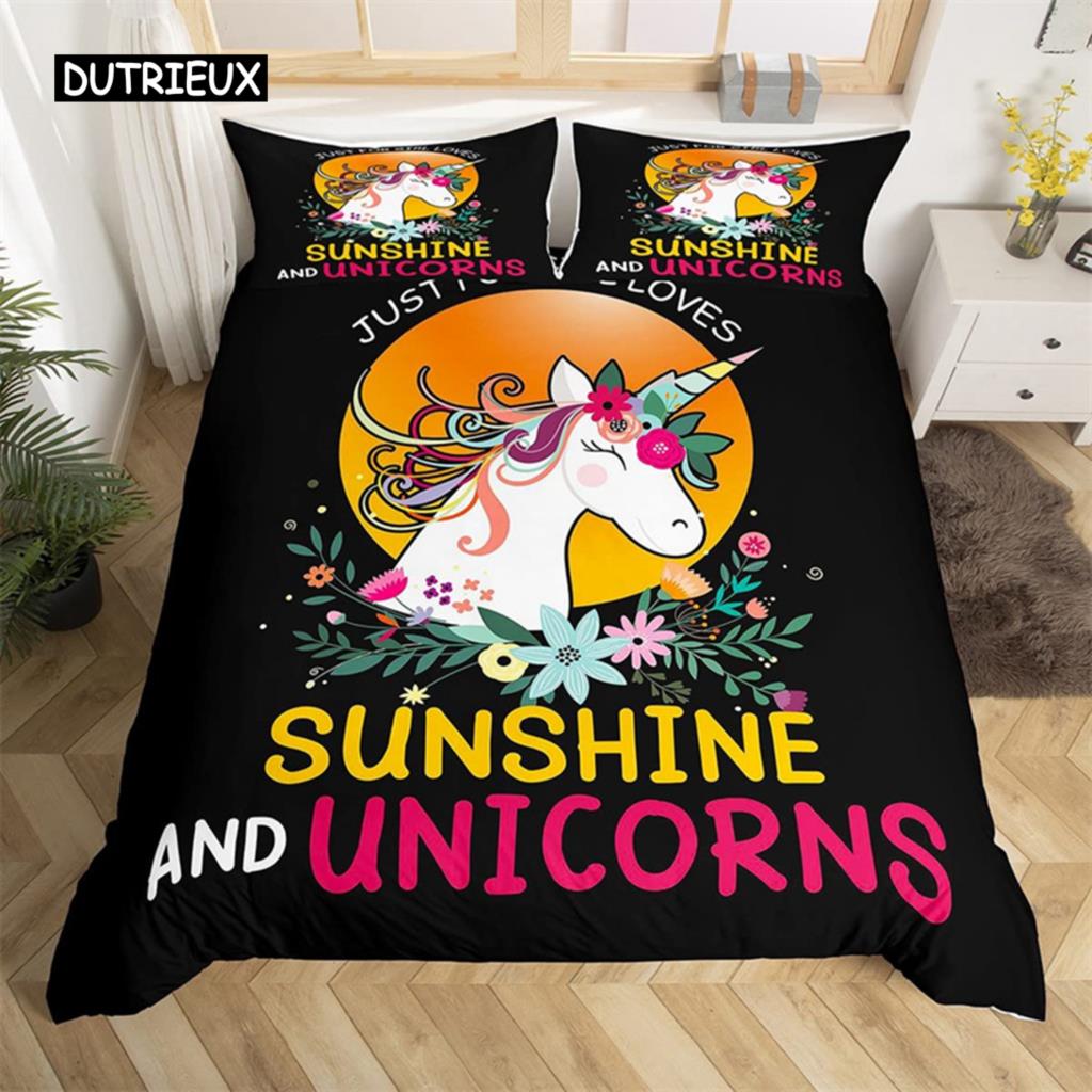 3D Unicorn Duvet Cover Cartoon Style Bedding Set Luxury Twin Full For Kids Boys Girls Microfiber Comforter Cover Home Textile
