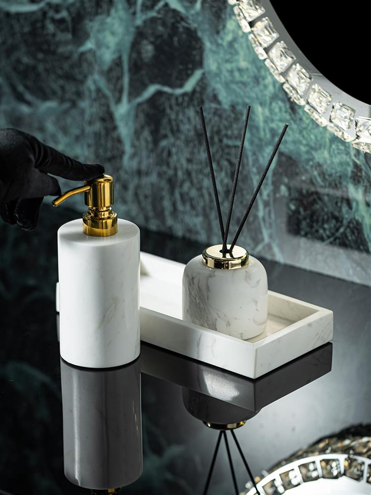 Marble Ceramic Lotion Bottle Bathroom Vanity Portable Soap Dispenser Aromatherapy Bottle Cotton Swab Box Bathroom Accessories