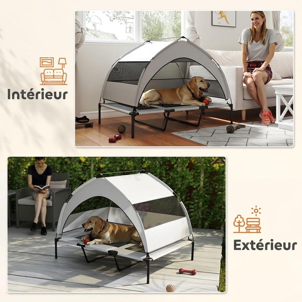 Elevated Dog Bed Tent with Canopy, 3-Sided Textilene, Carrying Bag, 122 X 92 X 94 Cm, Light Grey