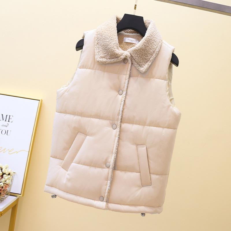 2024 Korean Women's Short Sleeveless Lamb Wool Down Vest for Autumn/Winter