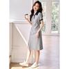 Polo Collar Color-Blocked Pleated A-Line Dress
