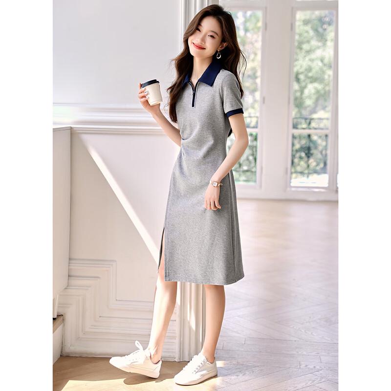 Polo Collar Color-Blocked Pleated A-Line Dress