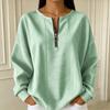 Women Striped Crew Neck Half Zip Loose Fit Long Sleeve Pullover Top Casual Lightweight Comfortable Blouse for Daily Wear