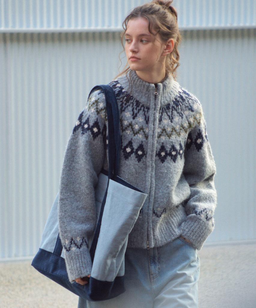 CITTA Nordic Wool Blend Jacquard Knit Zip-Up_Ctk255(Grey)