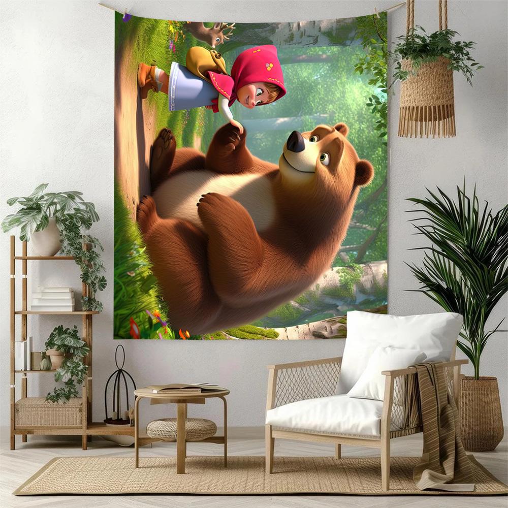 Masha Bear Wall Decor Tapestry Art For Pet Memorial Birthdaywedding Party Backdrop Family Gift