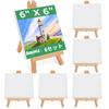 AOBOPLE 15cm * 15cm Mini Canvas Easel 6-Piece Set (6+6) - 6 Square Canvas Boards, Mini Tabletop Easels (11cm*21cm), Stable, Adjustable Display Angle,