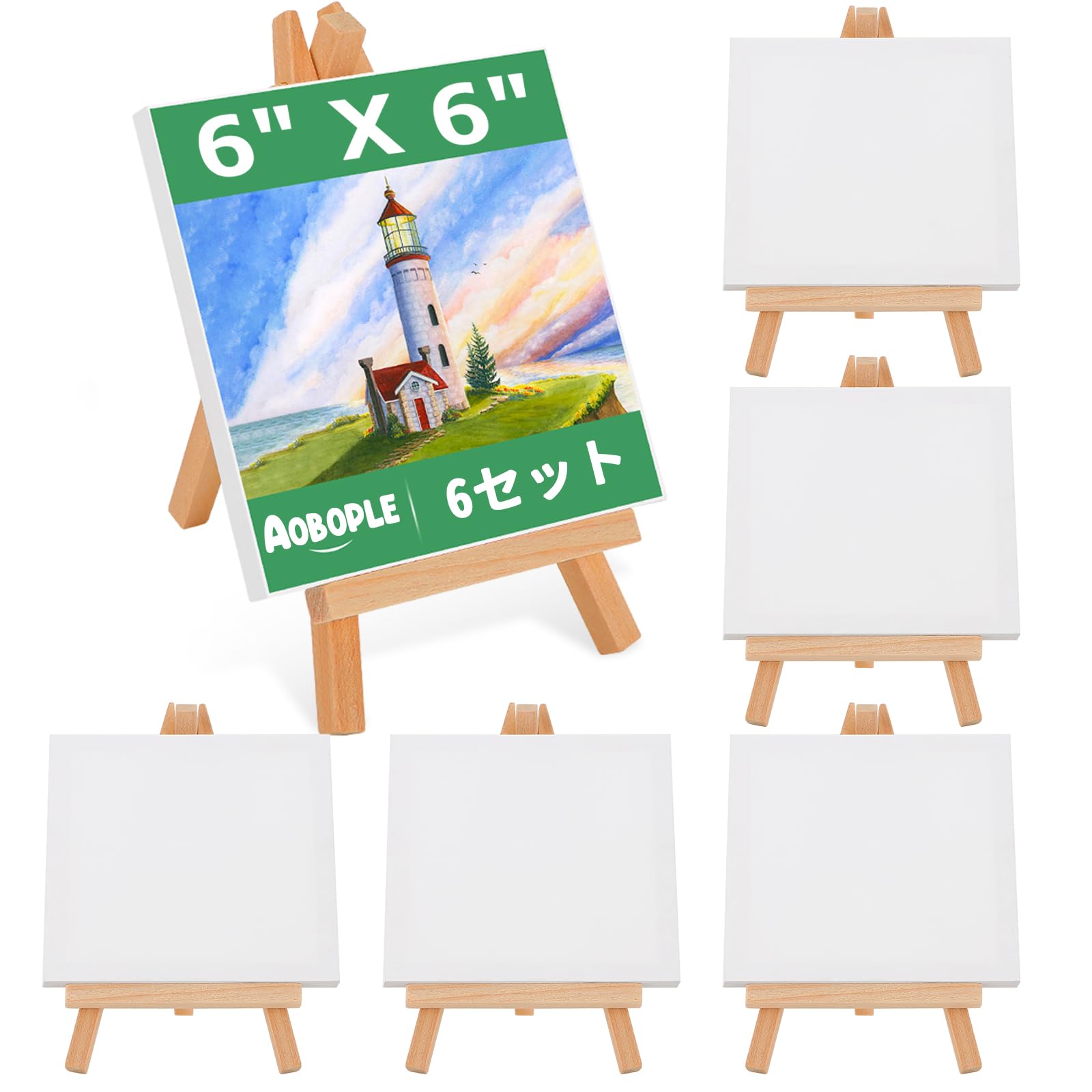 

AOBOPLE 15cm * 15cm Mini Canvas Easel 6-Piece Set (6+6) - 6 Square Canvas Boards, Mini Tabletop Easels (11cm*21cm), Stable, Adjustable Display Angle,