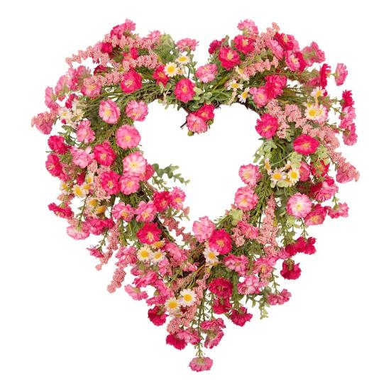 

Holiday Wreath Heart Shape Indoor Outdoor Decorative Wreath with Festive Flowers Greenery Home Party Office Decor G
