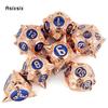 7 Pcs Copper Blue Meteor Hammer Metal Dice Solid Metal Polyhedral Dice Set Suitable for Role-Playing RPG  Board Game Card Game