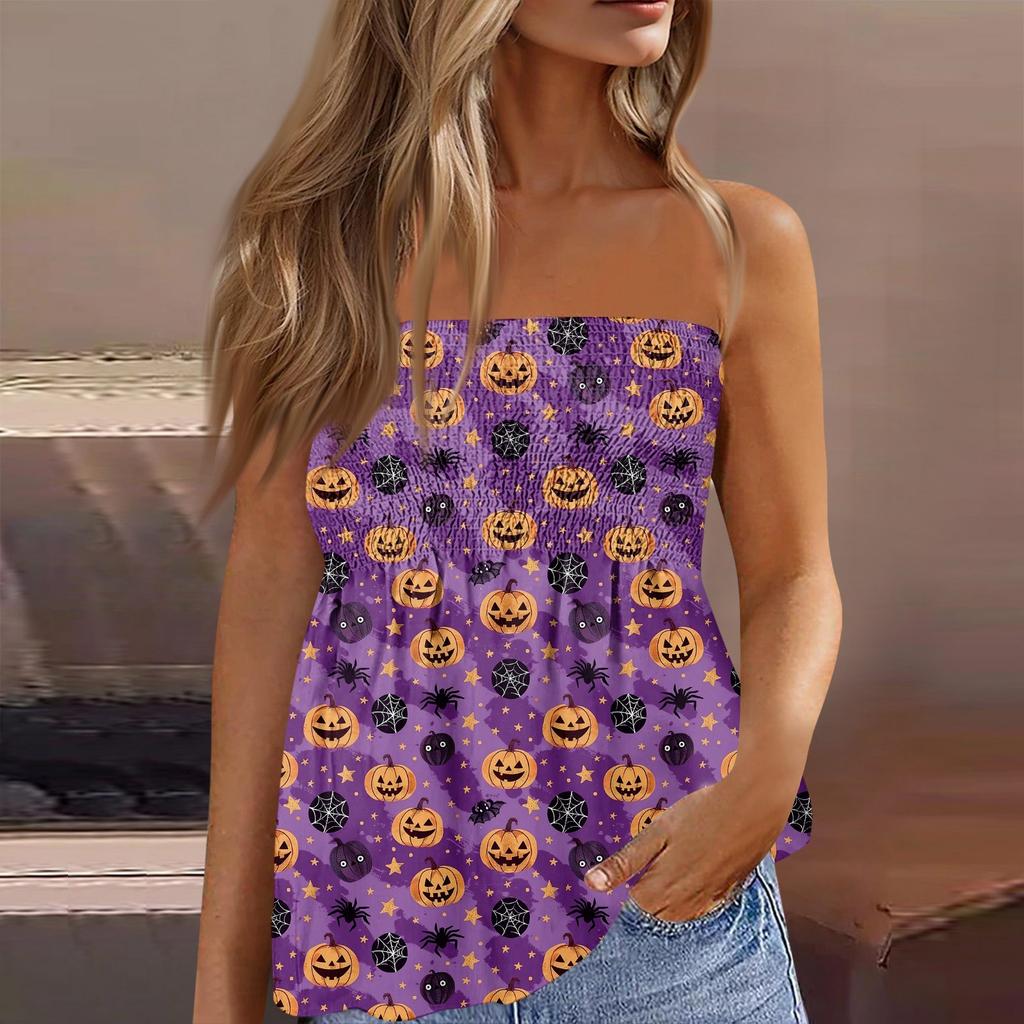 Tube Tops For Women,Cute Sexy Off Shoulder  Print Sleeveless T-Shirt