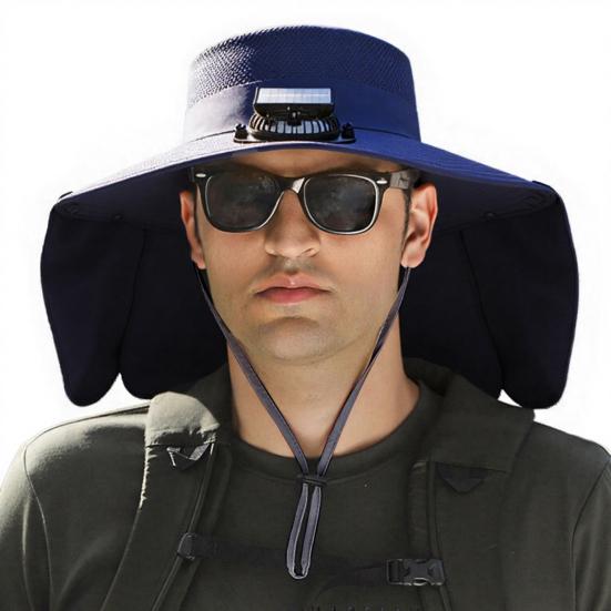 Fan Hat Wide-Brimmed Shawl Fishing Hat with Dual-Power Fan Design