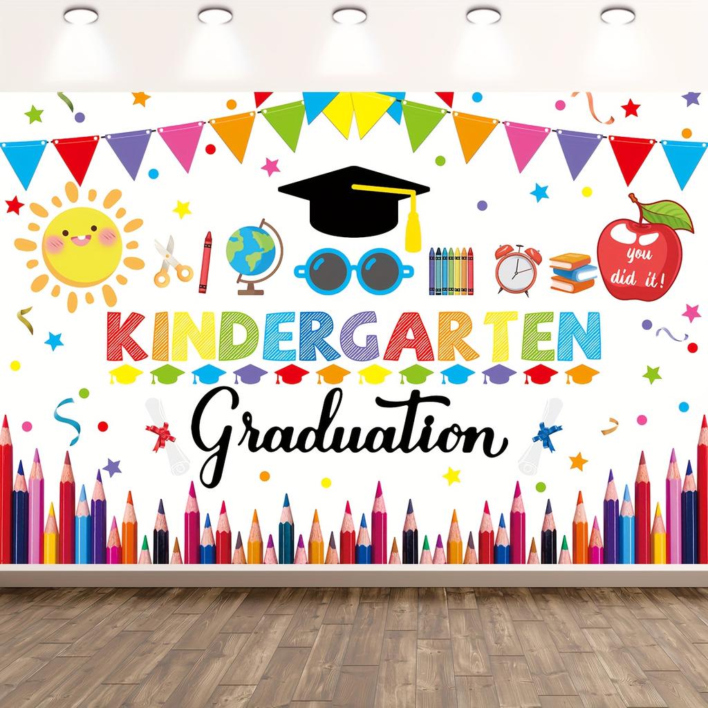 Kindergarten Graduates Photography Background, Congratulations To the Class of 2024 Graduation Ceremony Background Photo Booth