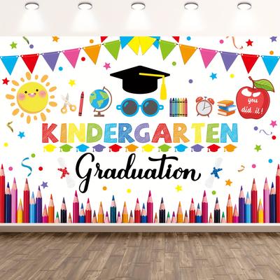 Kindergarten Graduates Photography Background, Congratulations To the Class of 2024 Graduation Ceremony Background Photo Booth