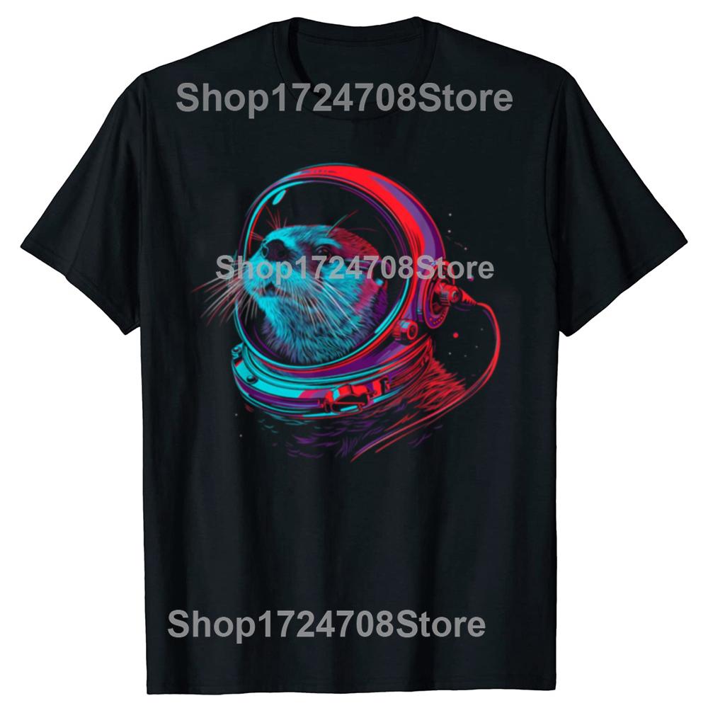 Otter Astronaut Funny Animal Sea Otter Space Graphic Tshirts Men Fashion Casual Tshirt 100 Cotton Loose Oversized T Shirt
