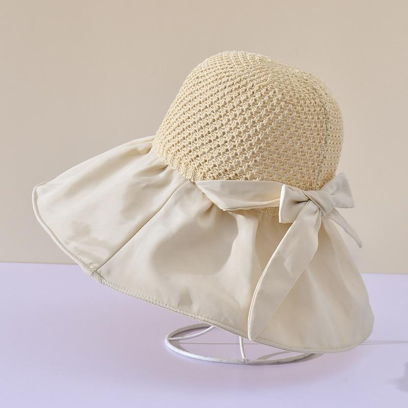 Sommer Frauen Stroh Hut Bowknot Faltbare Strand Kappen Für Weibliche UV Schutz Sonne Hüte Casual Outdoor Wandern Eimer Hut