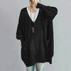 Women Sweater V-Neck Long Sleeve Sweater with Pockets Solid Color Loose Fit Long Hem Knitting Tops Autumn Winter Wear