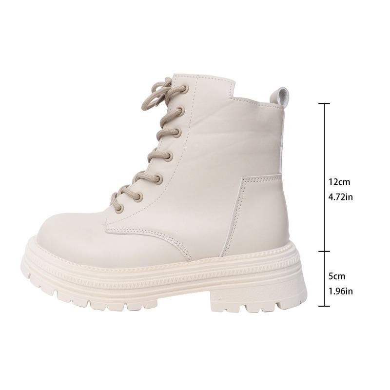 

New women s shoes platform-soled lace-up short Martin boots women s velvet leather thermal cotton shoes 42 бежевый