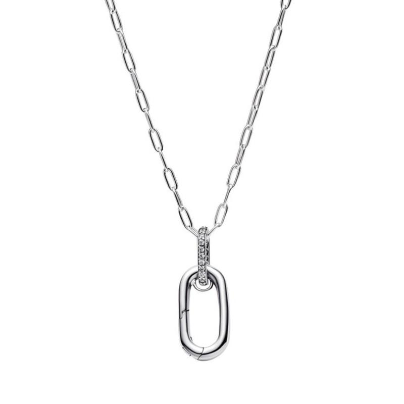 Pandora Openable Large Chain Ring Necklace Simple Chain 925 Silver Cubic Zirconia Women necklace 394086CO1 Box