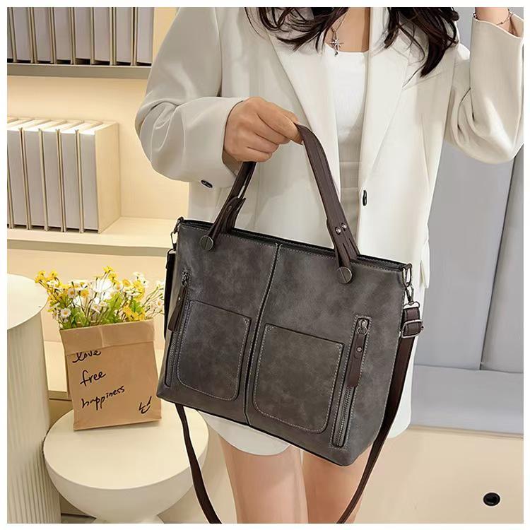 

2025 Retro Fashion Double Pocket Shoulder Tote - European & American Style Women s Crossbody Bag сірий колір