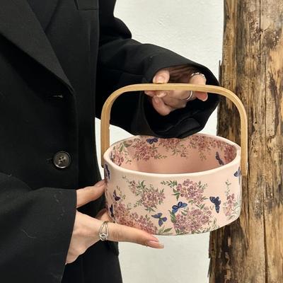 Kinesisk lagerblad blomma bärbar keramisk fruktkorg fruktfat tebord snackstallrik hushåll torkad frukt förvaringskorg gåva
