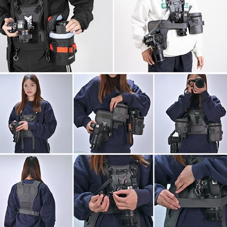 Two Camera Carrying Chest Harness Vests System with Secure Straps for 2 Cameras Hiking and Sightseeing