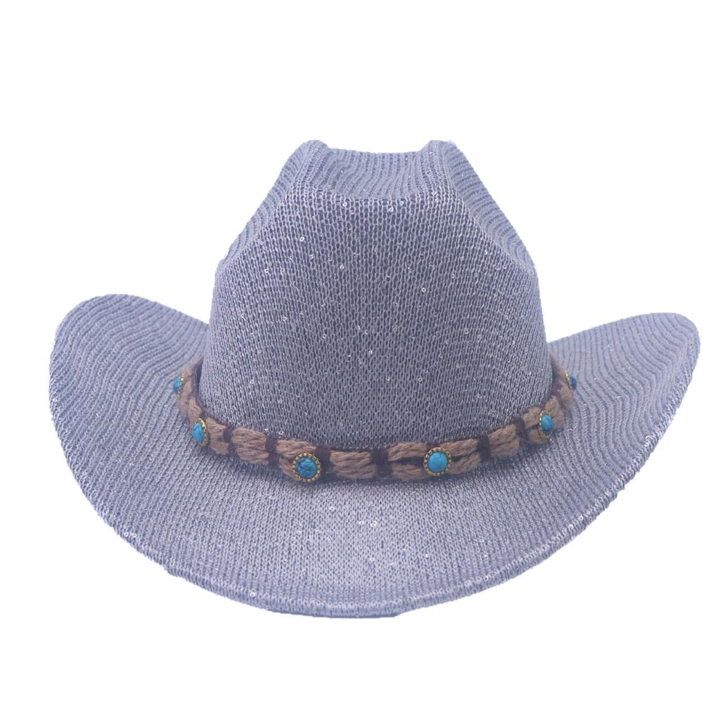 Popular European and American classic western denim straw hat, men's and women's fashion outdoor sunscreen sequined straw hat