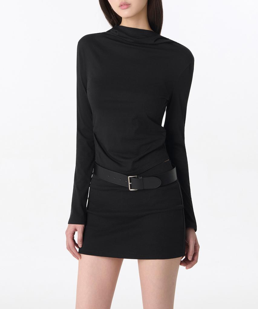 Women'S Drape Hooded Long Sleeve T-Shirt [Black]