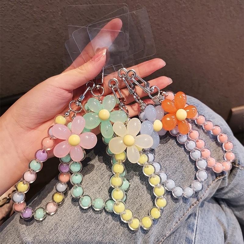 Colorful Flower Keyring Beaded Chain Keychain Keys Accessories For Phone Pendnat Anti-lost Lanyard Hand-held Chain Wrist Pendant