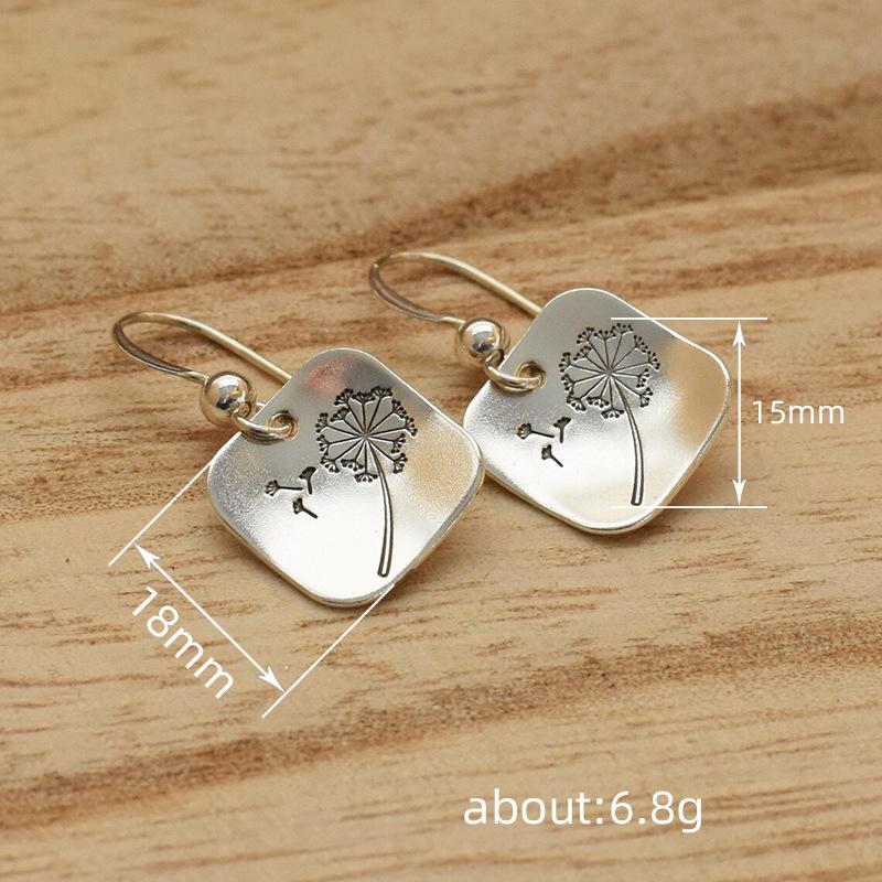 Simple Retro Square Dandelion Earrings, Women'S Personalized Fashion Earrings, Women'S Earrings