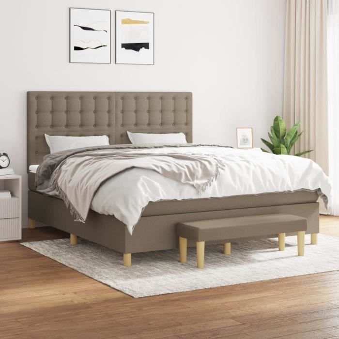 3137489 vidaXL Lit à sommier tapissier avec matelas Taupe 160x200 cm Tissu