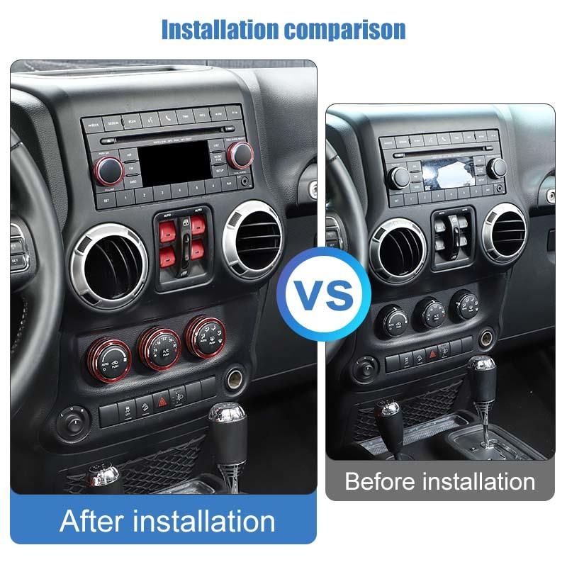 För Jeep Wrangler JK 2012-2017 Luftkonditionering CD-brytare Fönsterkontroll Vred Dekorationsring Kåpa Aluminiumlegering