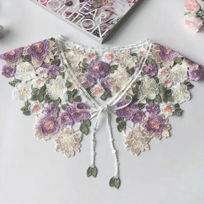 Colarinho falso bordado padrão de flores ajustável renda pescoço de boneca removível meia-camisa colarinho