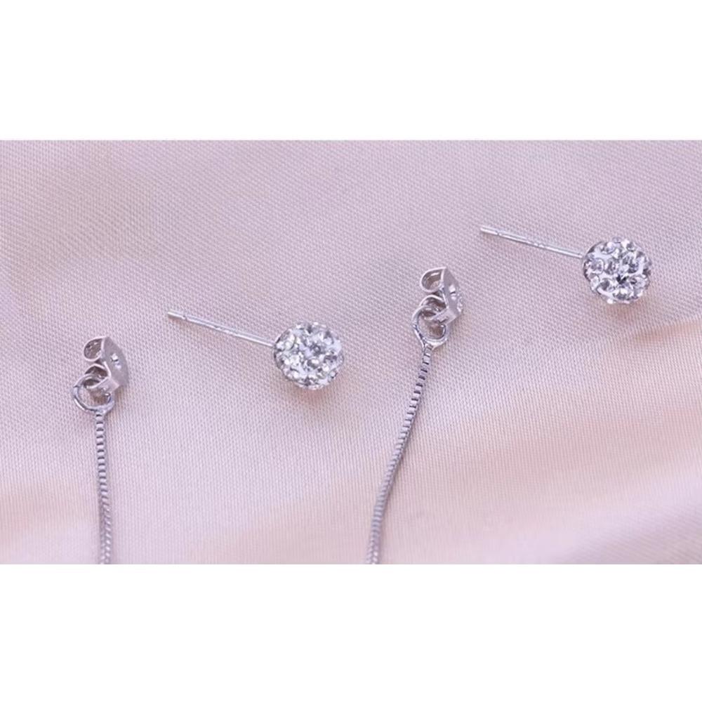 High Quality 925 Silver Rhinestone Earrings Double Crystal Ball Long Tassel Stud Earrings Brincos De Prata For Women
