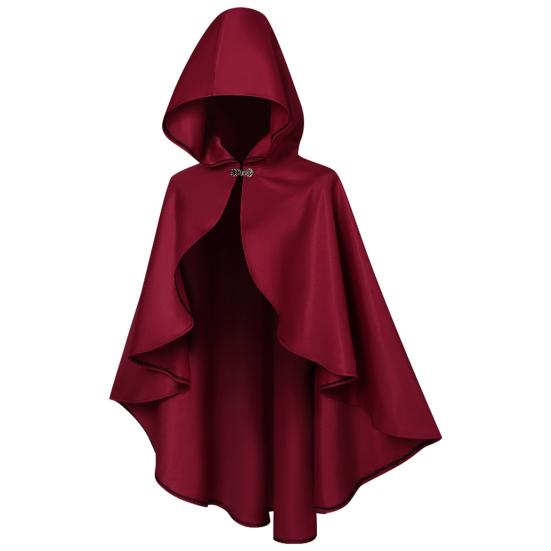 Halloween Cloak Retro Style Hooded Tailoring Metal Buckle Decoration Shawl Role-Playing Versatile Costume Accessory