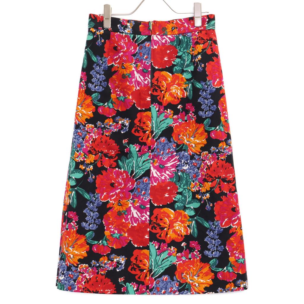BLAMINK [Excellent Condition] 7924-299-0037 Floral Linen Blend Midi Length Semi-Tight skirt 36 Black / multicolorUsed