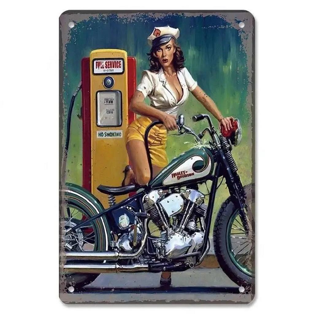 Pinup Motorcycle Metal Tin Signs Plaque Wall Decoration Vintage Art Posters Iron Painting for Man Cave Home Cafe Garden Club