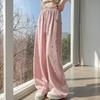 Damen Hose Elastisch Hohe Taille Verstellbarer Kordelzug Einfarbige Weites Bein Lässige Hose Mit Rissen/Löchern Lockere Passform Lange Hose