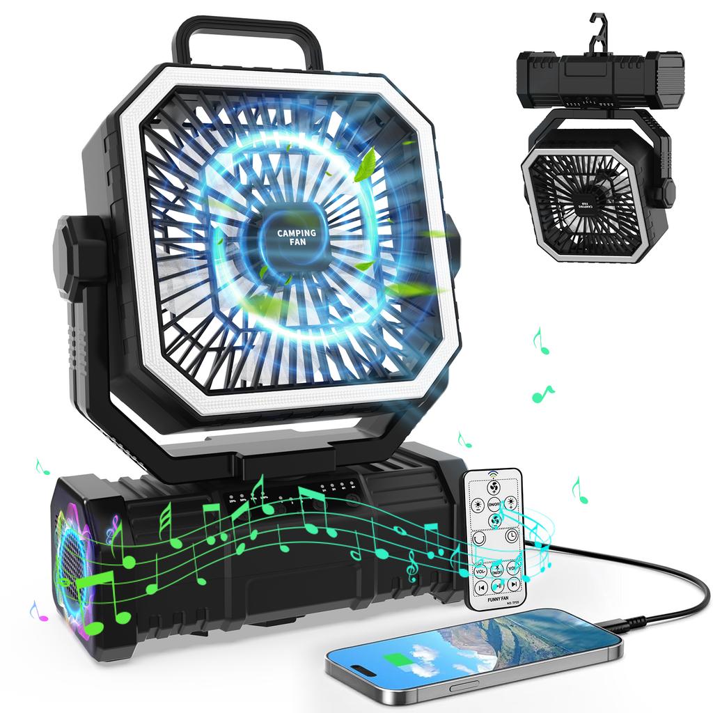 Camping Fan 20000mAh Battery Powered Fan Rechargeable 4 Speeds with LED Lantern - Hanging Portable Outdoor Cold Fan Tent Fans