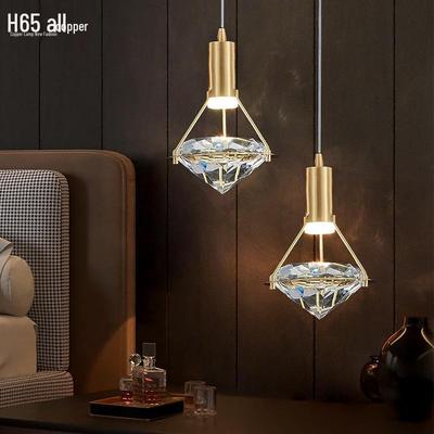 Copper Crystal Pendant Light: Minimalist Nordic Bedside Chandelier