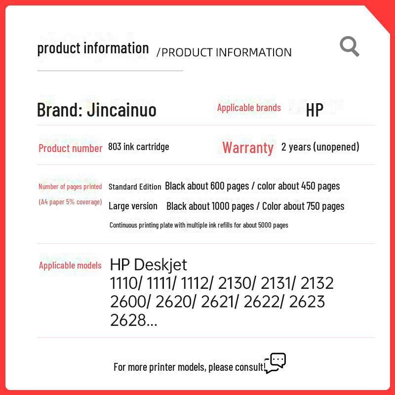 Compatibile con Cartucce d'Inchiostro HP 803 per Stampanti DeskJet: HP1112, 2132, 1110, 2130, 2621, 2623.