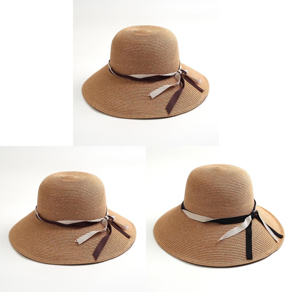 Paper Straw Wide Brim Sun Hat With Bow Knot For Summer Beach Vacation Style