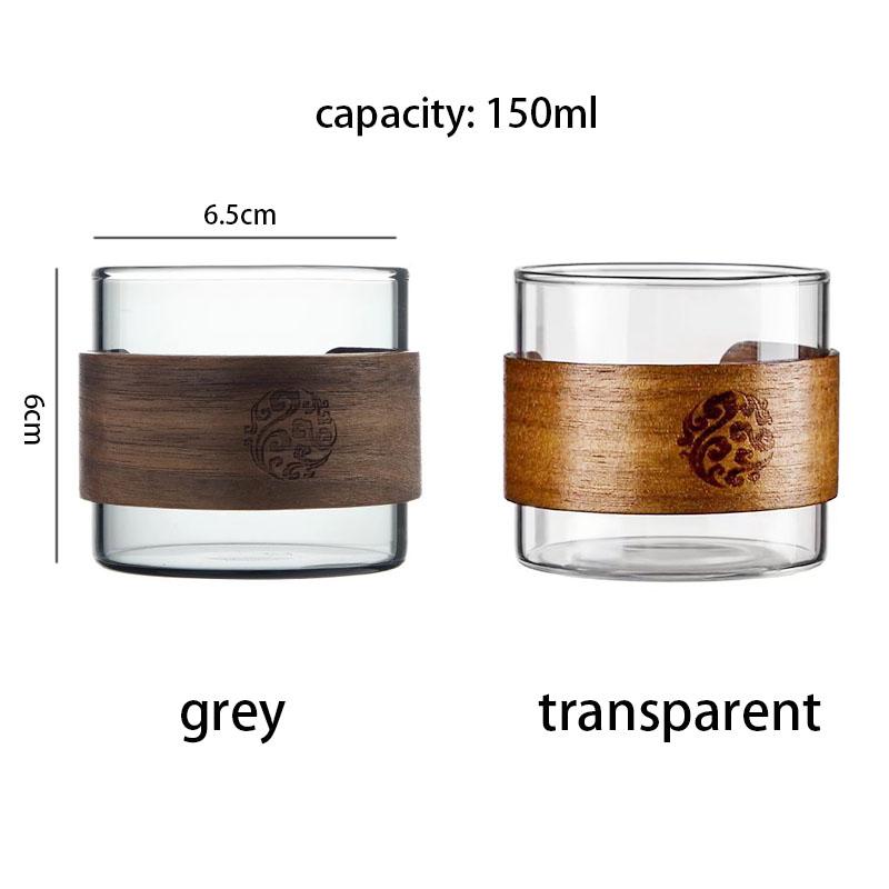 1pcs Heat-resistant Glass Tea Cup Set With Scald Proof Wooden Holder Clear Kungfu Tea Master Cup Home Coffee Espresso Mug