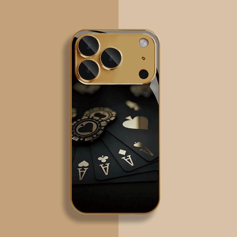 Black Card Gold Symbol Pattern Gold Metallic Paint Glass Phone Case For iPhone 17 Pro Max 11 12 13 14 15 16 Plus 17Air 16E Cover