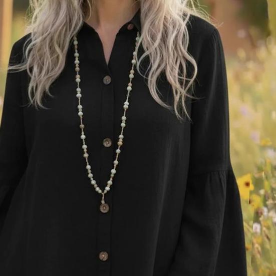 Dámské tričko s dlouhým rukávem a zvonovými rukávy, knoflíky, límečkem, podzimní jarní ležérní volné šifonové halenky