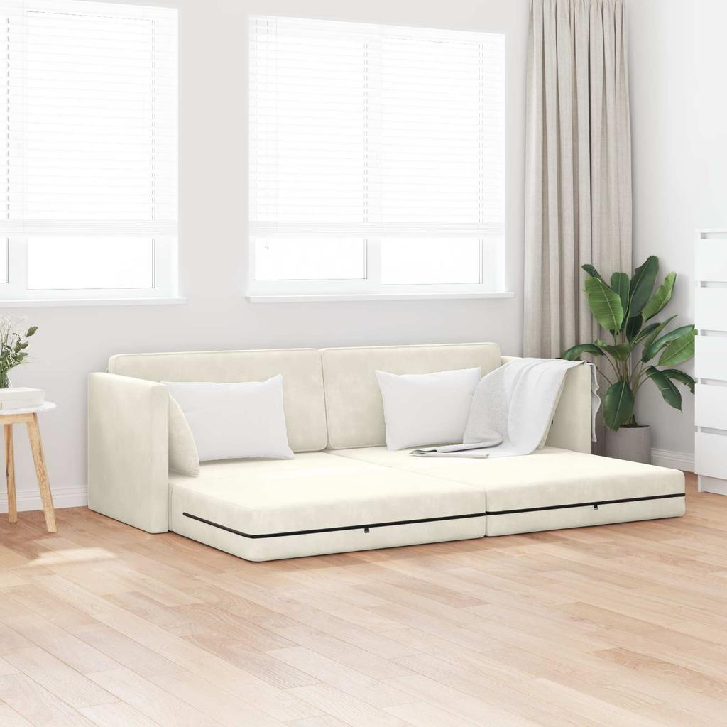 Floor Sofa Bed Cream 213 X 70 X 77 Cm Velvet