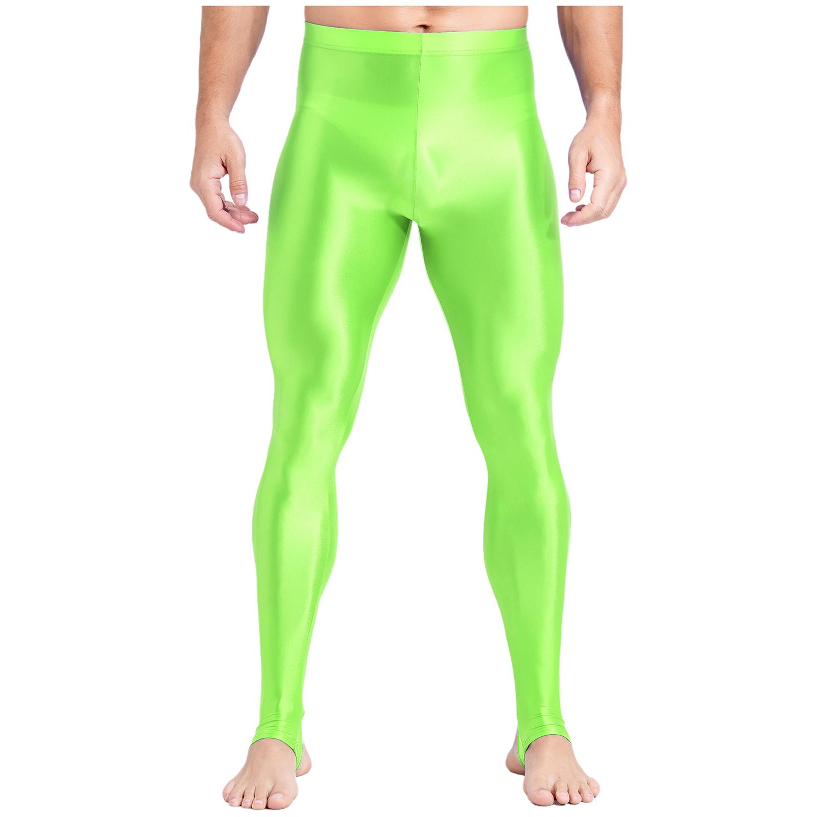 

Чоловічі глянцеві легінси великого розміру з високою посадкою та контролем живота для фітнесу, спортзалу та тренувань флуоресцентний жовтий колір
