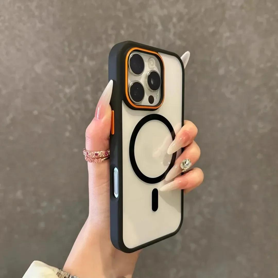 

Магнитный роскошный прозрачный акриловый бронированный противоударный чехол для iPhone 16 15 14 13 12 11 Pro Max для чехла для беспроводной зарядки Magsafe For iPhone 16 ProMax