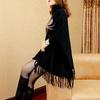 Autumn Winter Fringed Cloak Shawl Women Plus Size Knitted Coat Loose Fashion Pullover Knitted Cloak Shawl with Sleeves